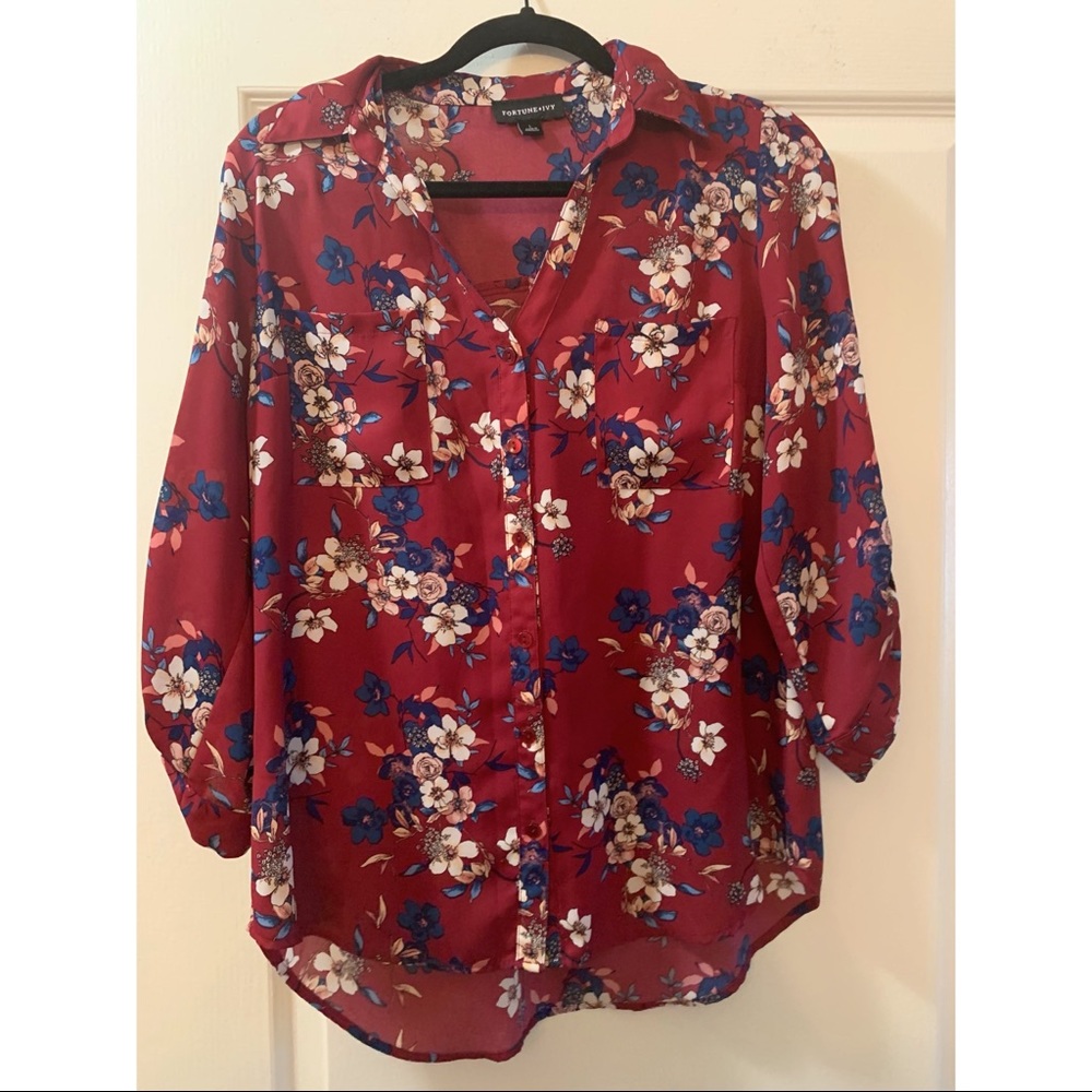 Burgundy floral blouse